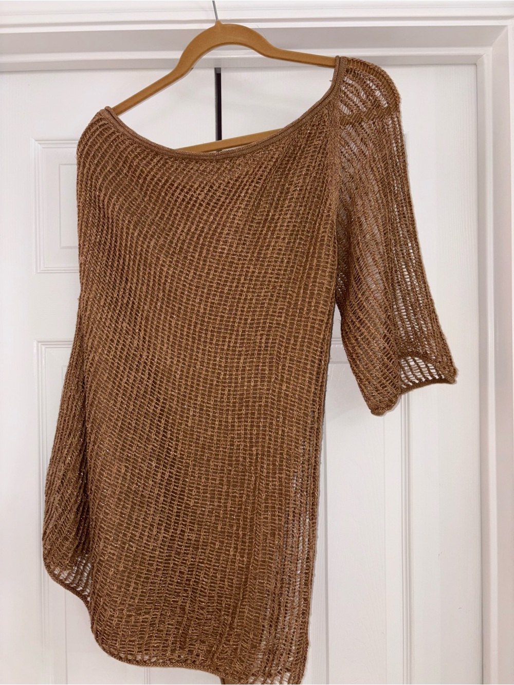 Calypso St. Barth Open-Knit Off-the-Shoulder Sweater in Chestnut